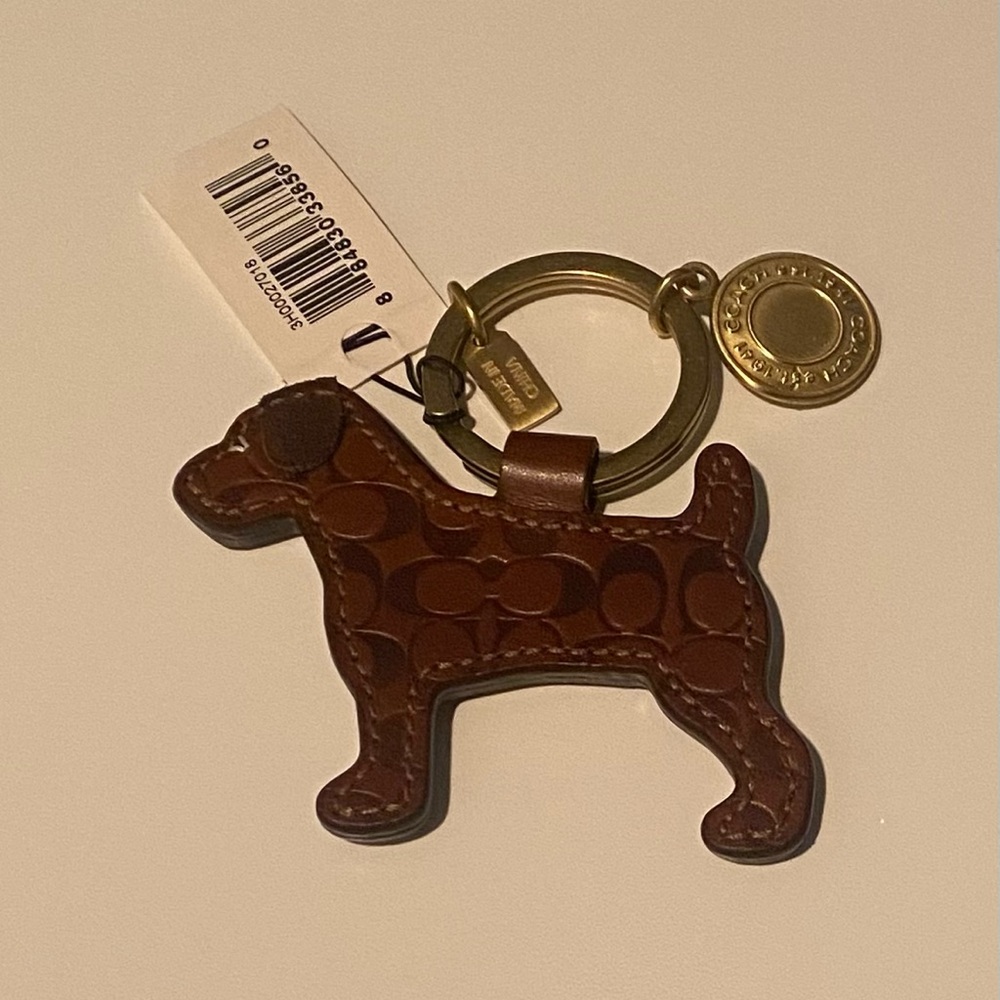 Coach Brown Leather Dog Keychain - NWT